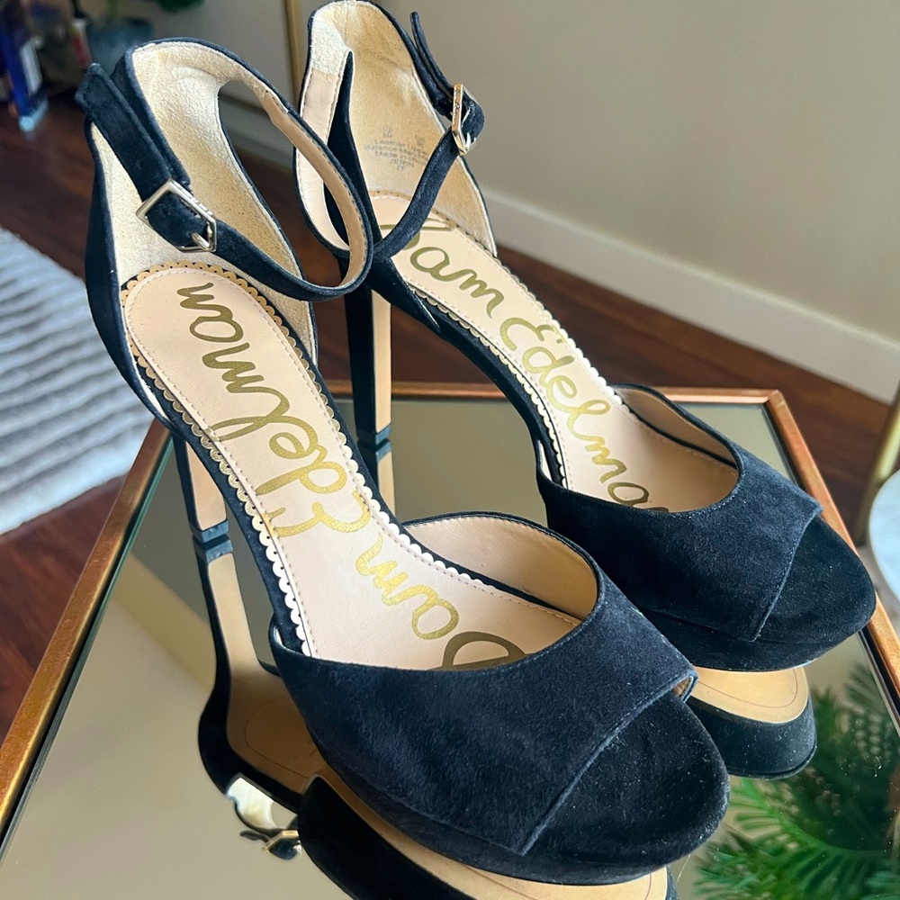 Sam Edelman Peep Toe Ankle Strap Black Heel Size 8